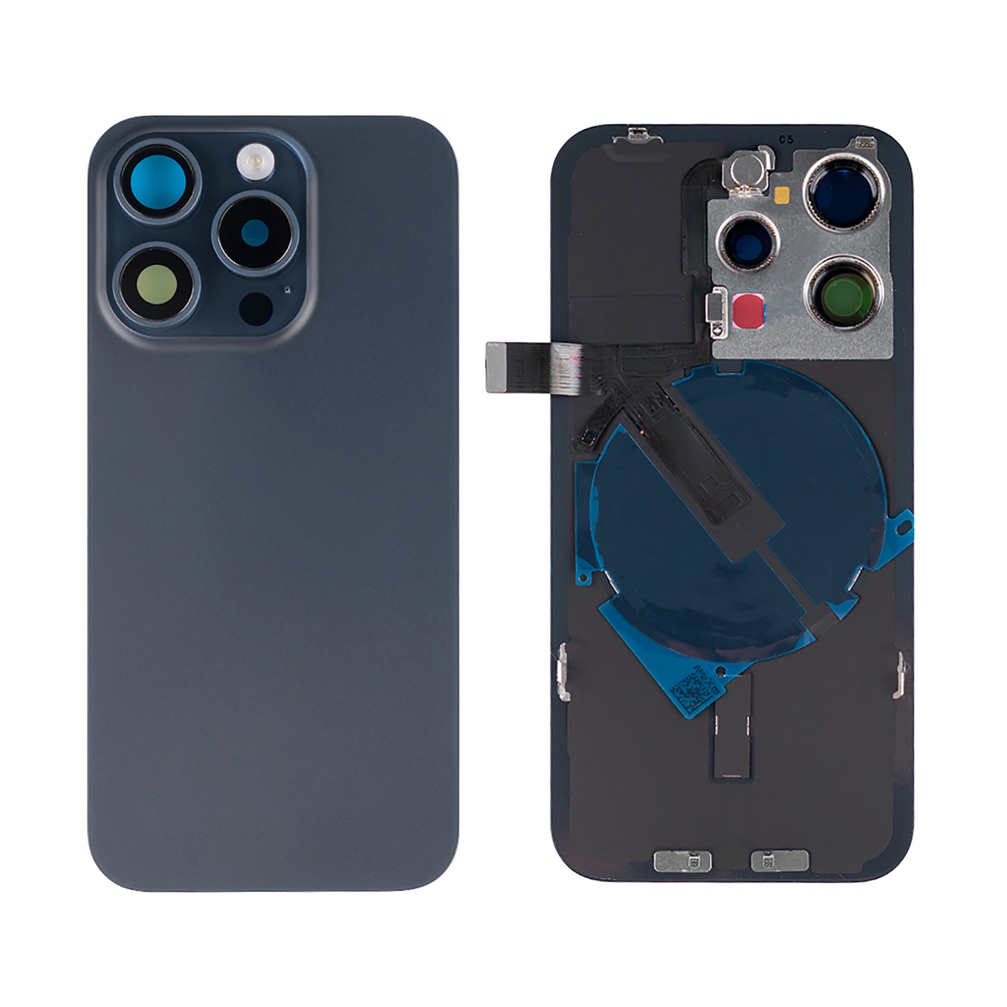 For Apple iPhone 15 Pro Back Glass With NFC, Enlarged Camera Frame Blue Titanium Compatible