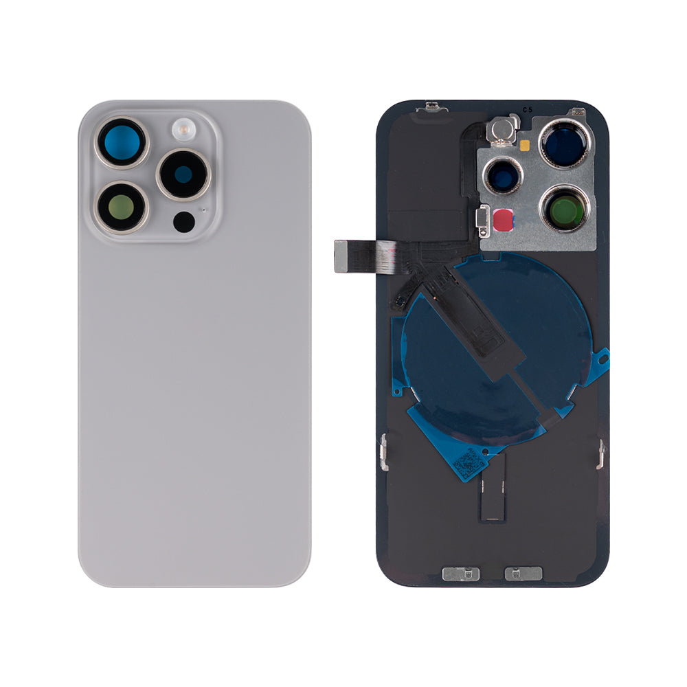 For Apple iPhone 15 Pro Back Glass With NFC, Enlarged Camera Frame Natural Titanium Compatible