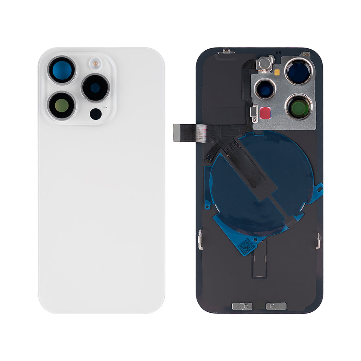For Apple iPhone 15 Pro Back Glass With NFC, Enlarged Camera Frame White Titanium Compatible