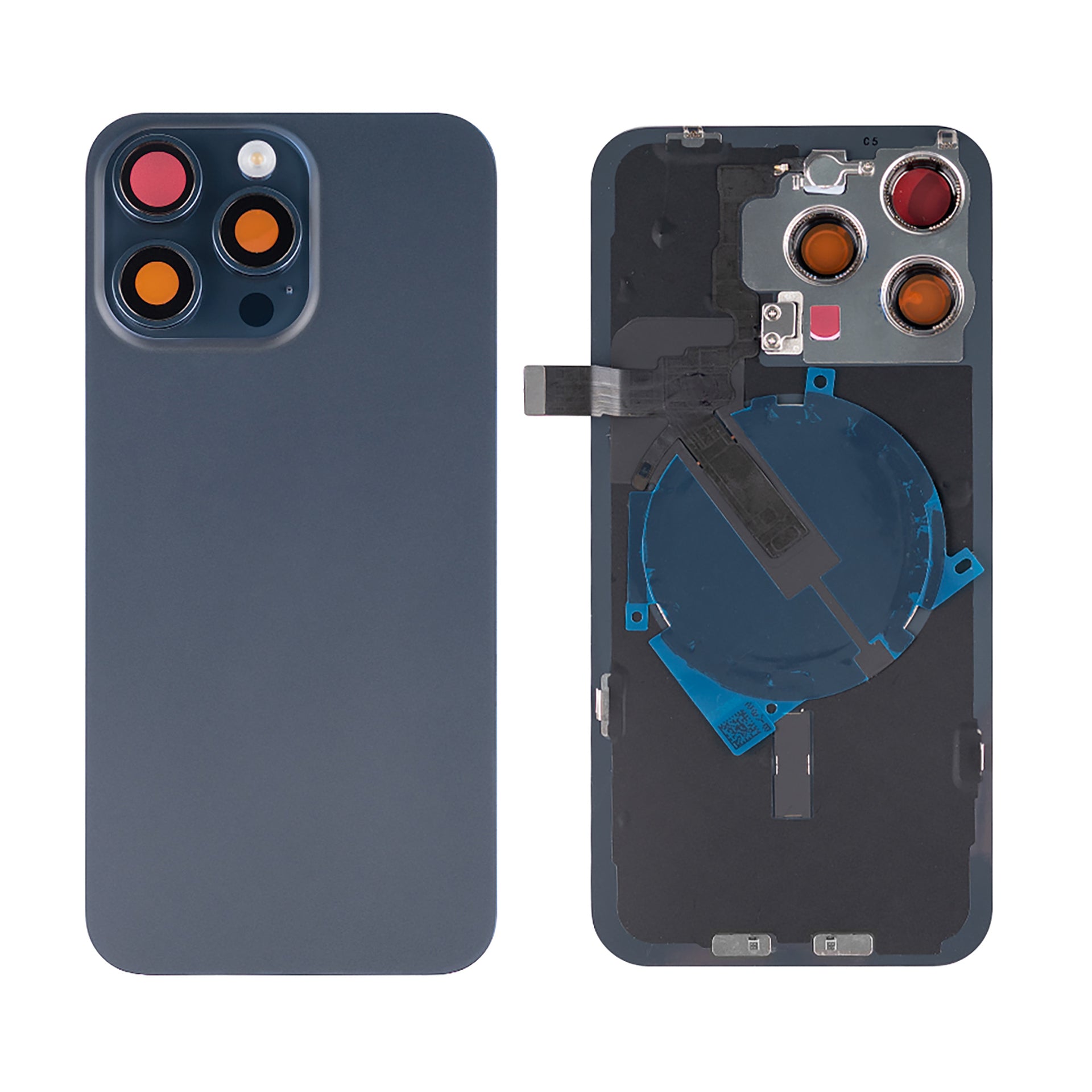For Apple iPhone 15 Pro Max Back Glass With NFC, Enlarged Camera Frame Blue Titanium Compatible