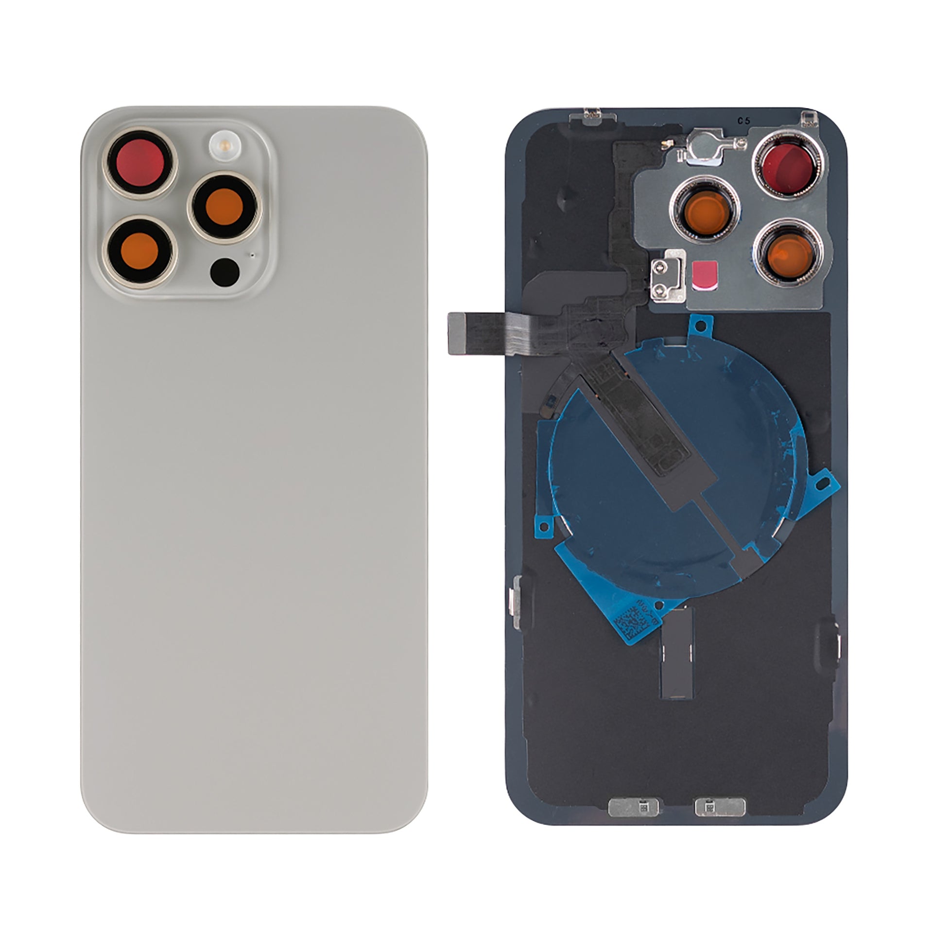 For Apple iPhone 15 Pro Max Back Glass With NFC, Enlarged Camera Frame Natural Titanium Compatible