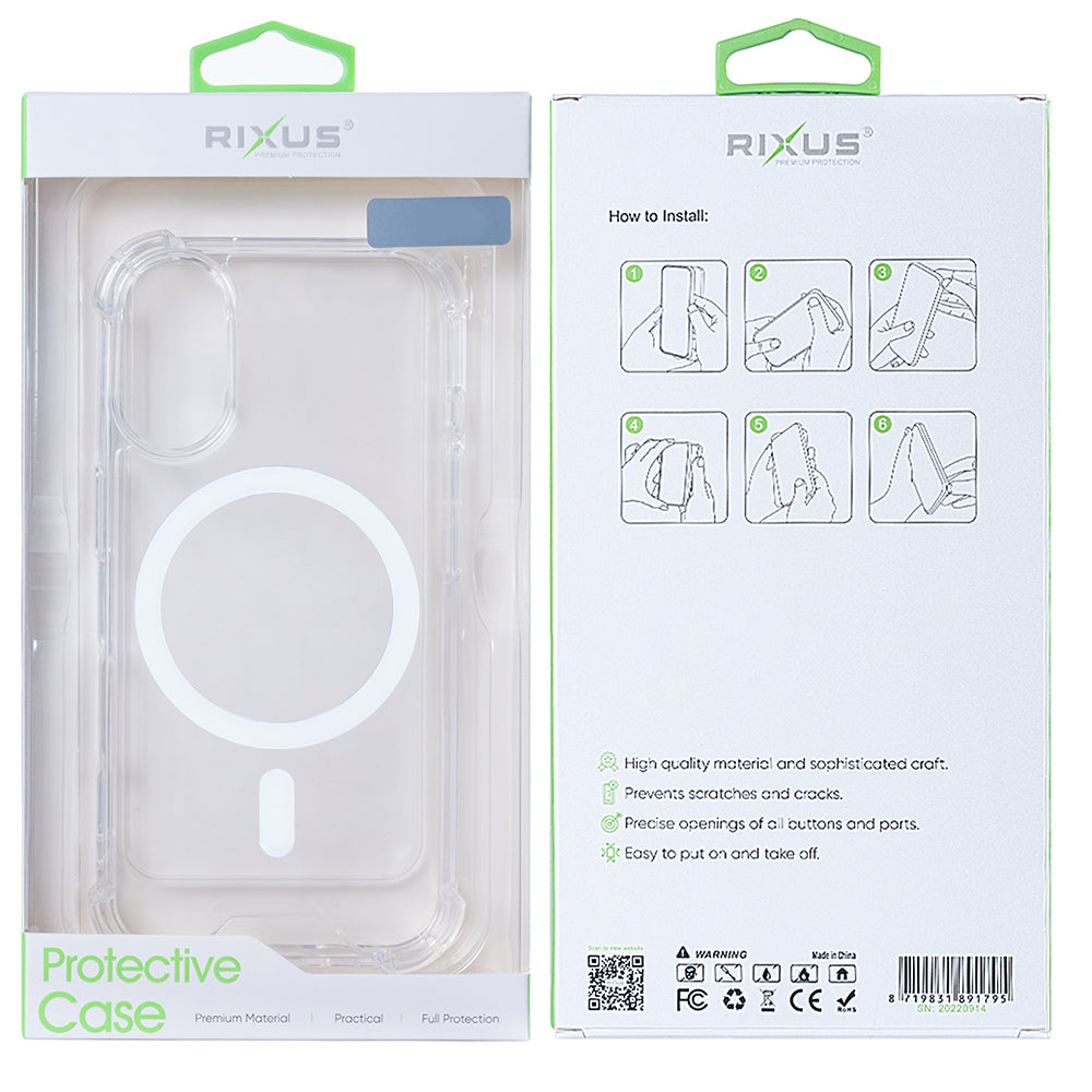 Rixus Anti-Burst Case With MagSafe Compatible For Samsung Galaxy S25 Edge Transparent