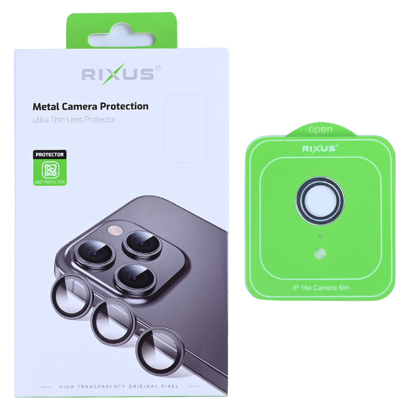 Rixus Metal Shield Camera Tempered Glass For iPhone 16e Silver