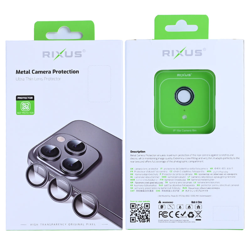 Rixus Metal Shield Camera Tempered Glass For Apple iPhone 16e Silver