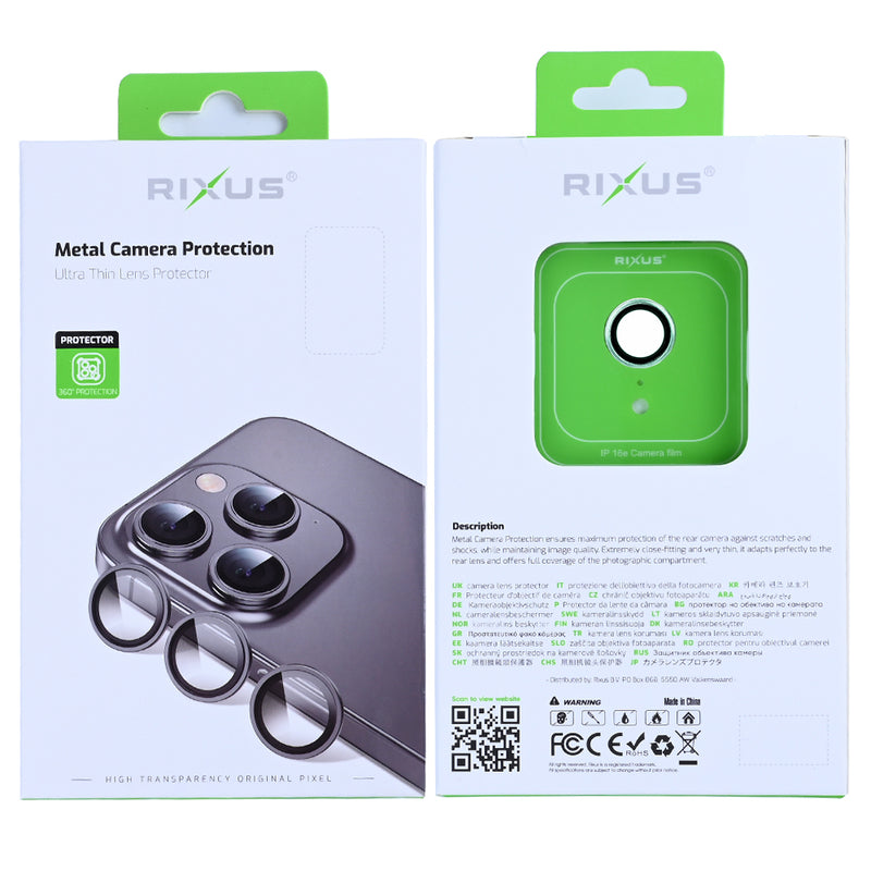 Rixus Metal Shield Camera Tempered Glass For iPhone 16e Blue