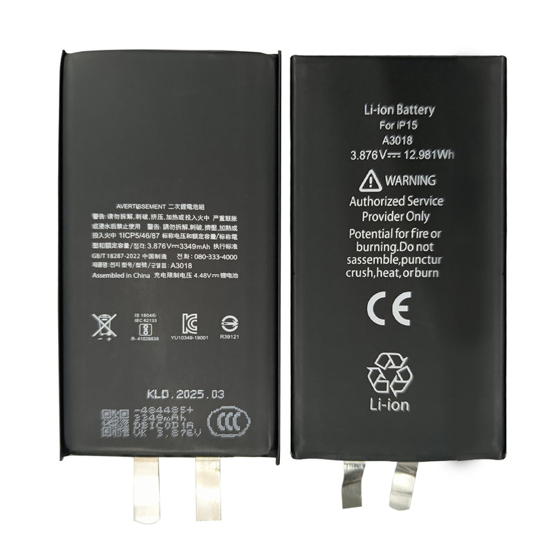 For iPhone 15 Battery (Spot Welding Required) 3349mAh No BMS / IC