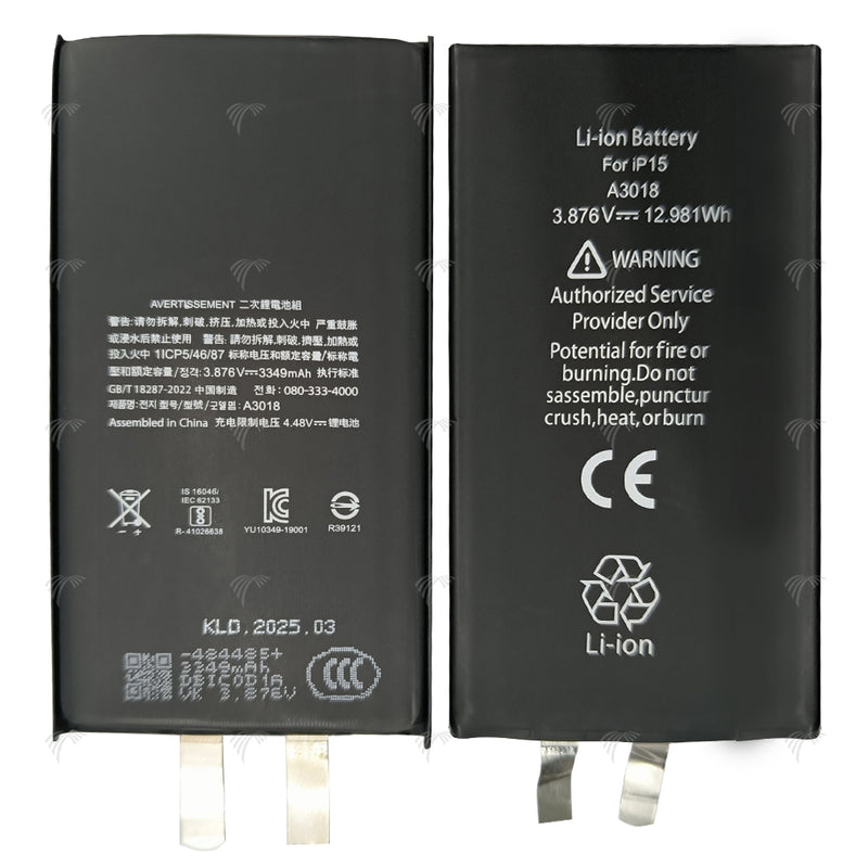 For iPhone 15 Battery (Spot Welding Required) 3349mAh No BMS / IC