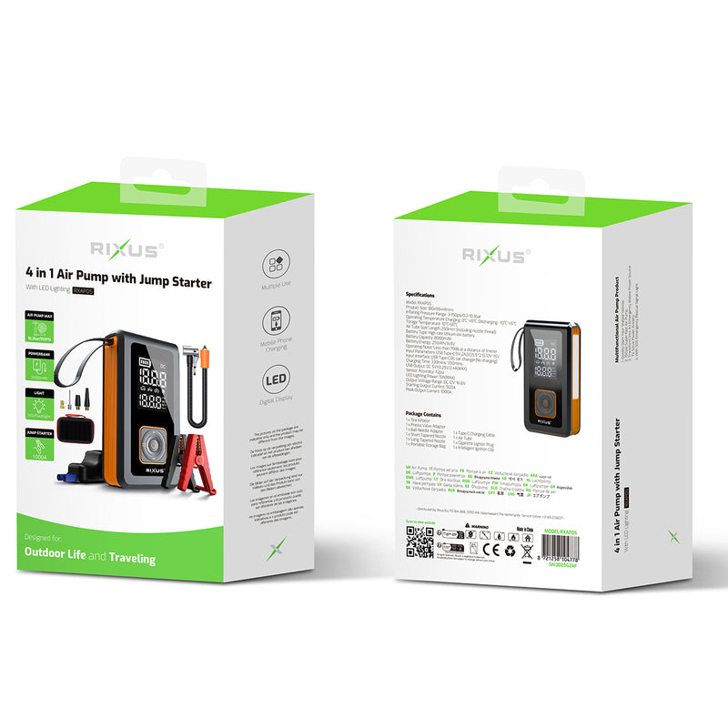 Rixus RXAP05 4 In 1 Air Pump With Jump Starter Black