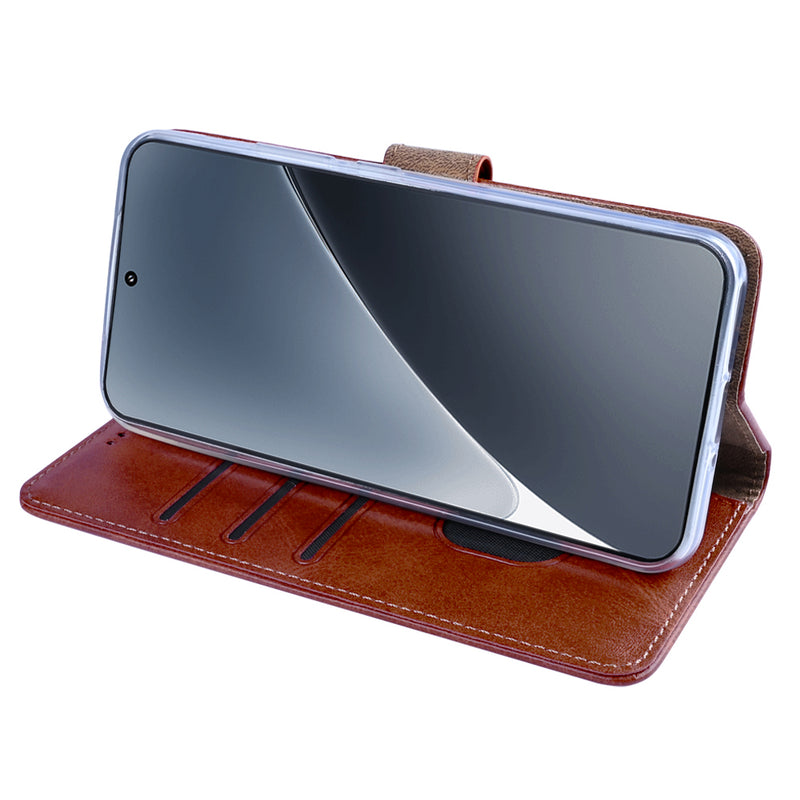Rixus Bookcase For Xiaomi 15 Pro Brown