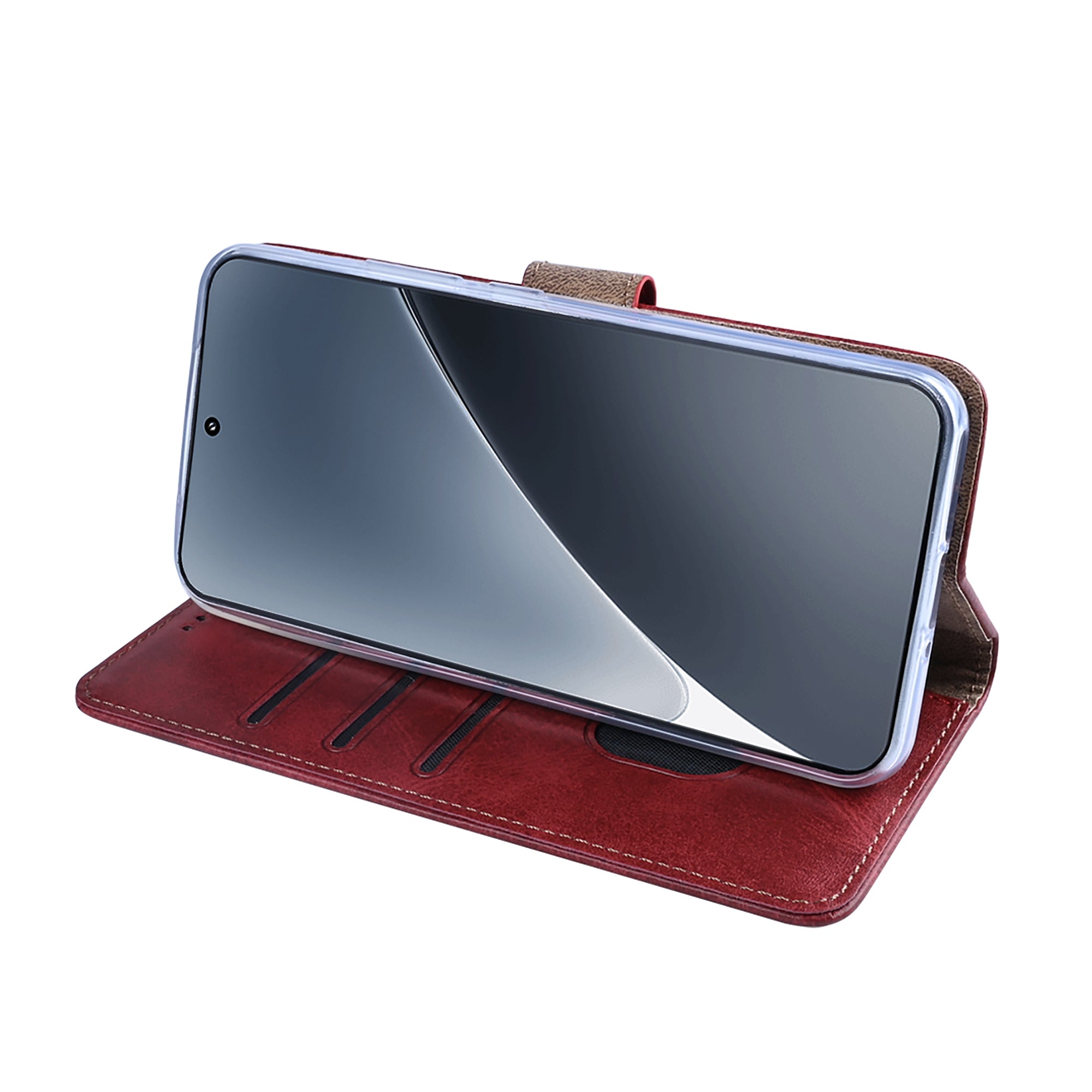 Rixus Bookcase For Xiaomi 15 Pro Dark Red