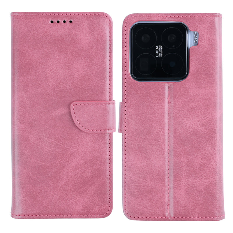 Rixus Bookcase For Xiaomi 15 Pro Pink