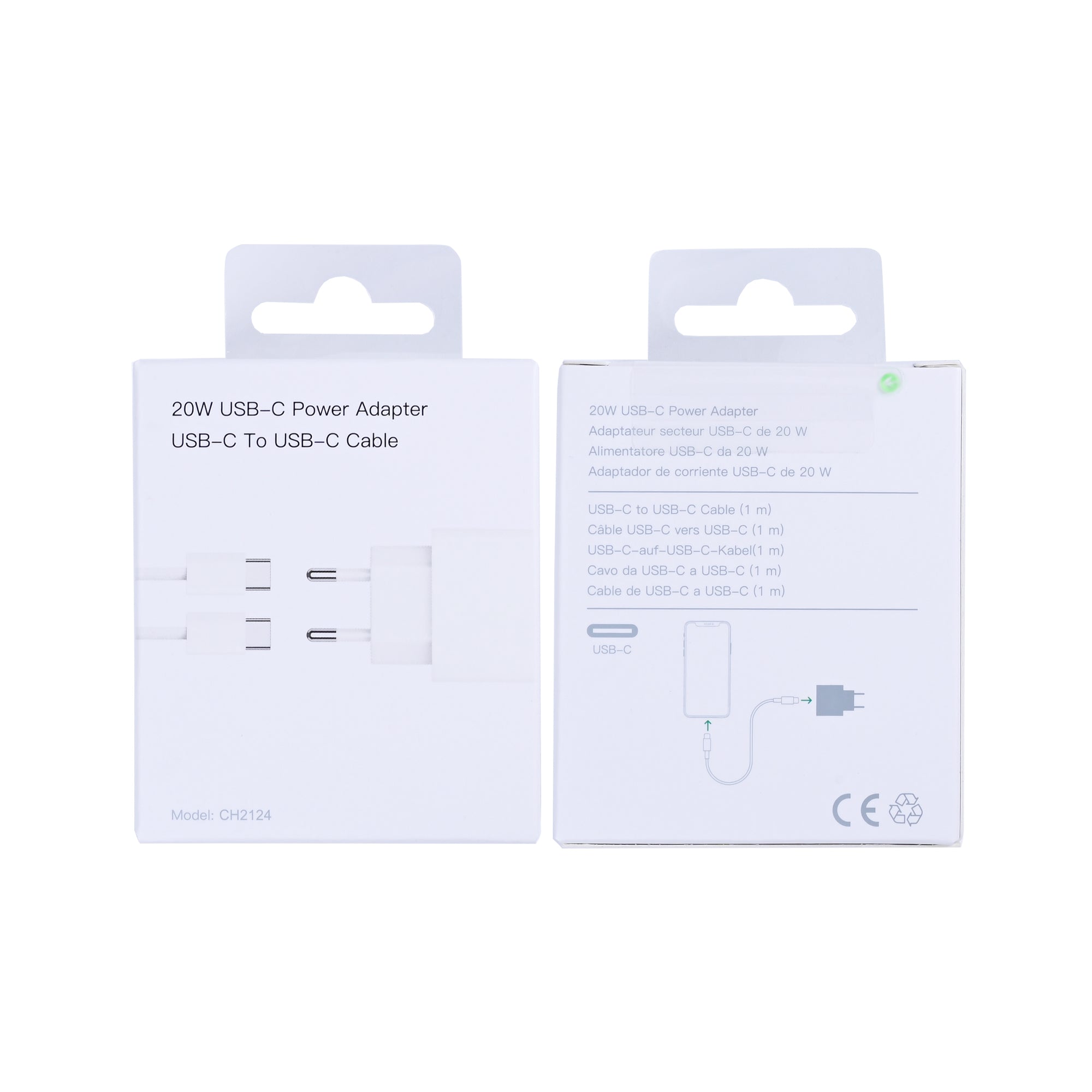 Power Adapter CH2124 With USB-C To USB-C Cable 100cm 20W White Retail Box