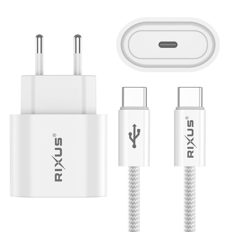 Rixus RXHC30C Fast Charger USB-C To USB-C Cable 180CM 30W White