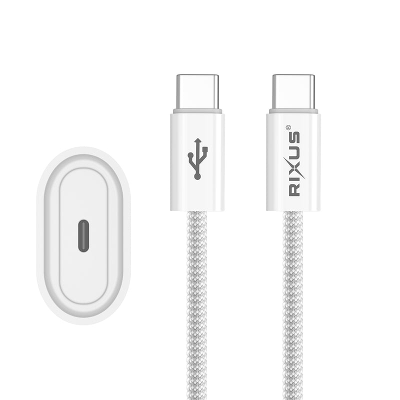 Rixus RXHC30C Fast Charger USB-C To USB-C Cable 180CM 30W White