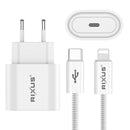 Rixus RXHC20L Fast Charger USB-C To Lightning Cable 1.8m 20W White