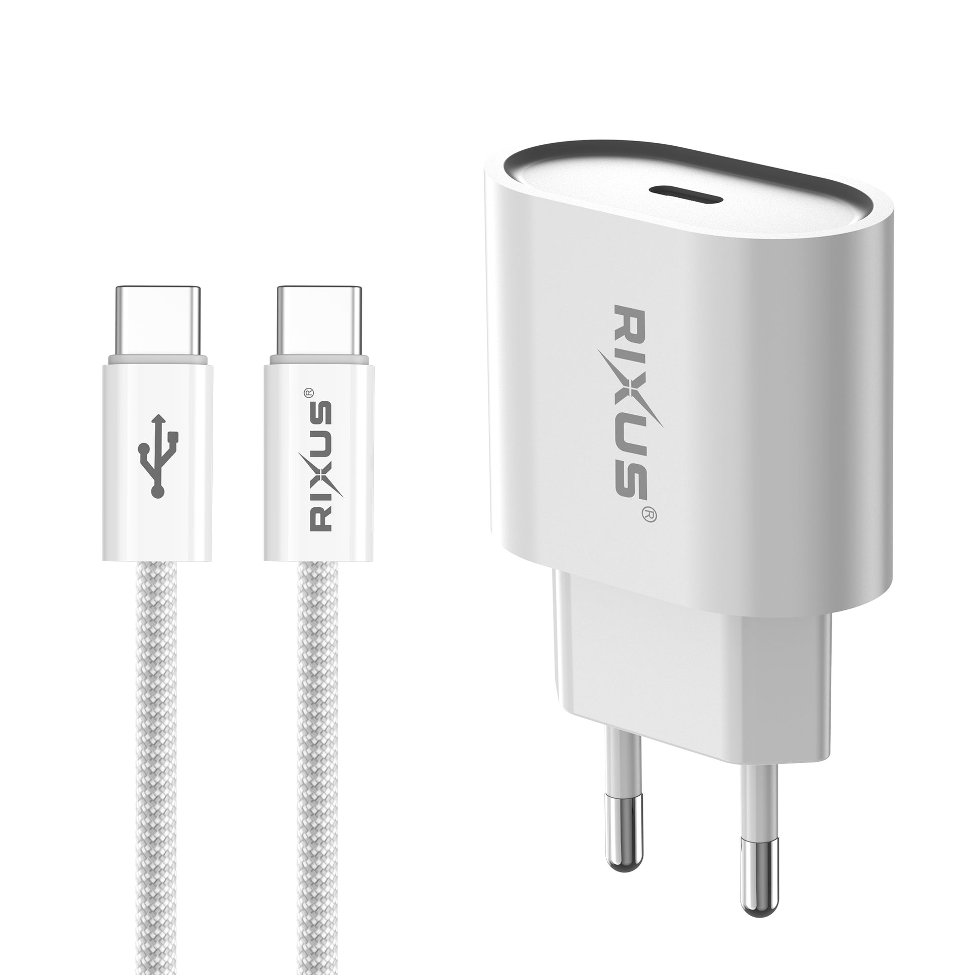 Rixus RXHC20C Fast Charger USB-C To USB-C Cable 1.8m 20W White