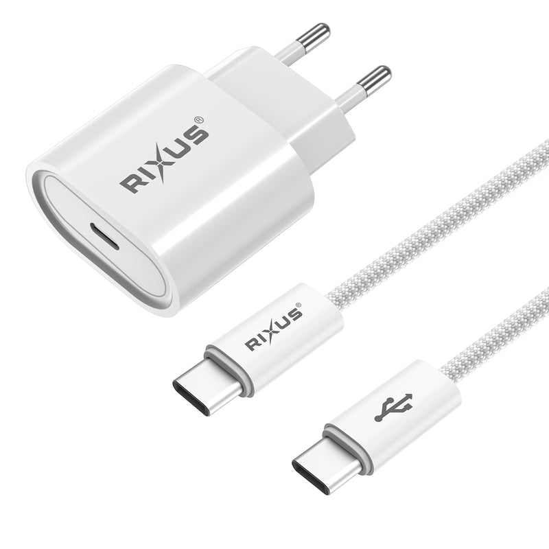 Rixus RXHC20C Fast Charger USB-C To USB-C Cable 180CM 20W White