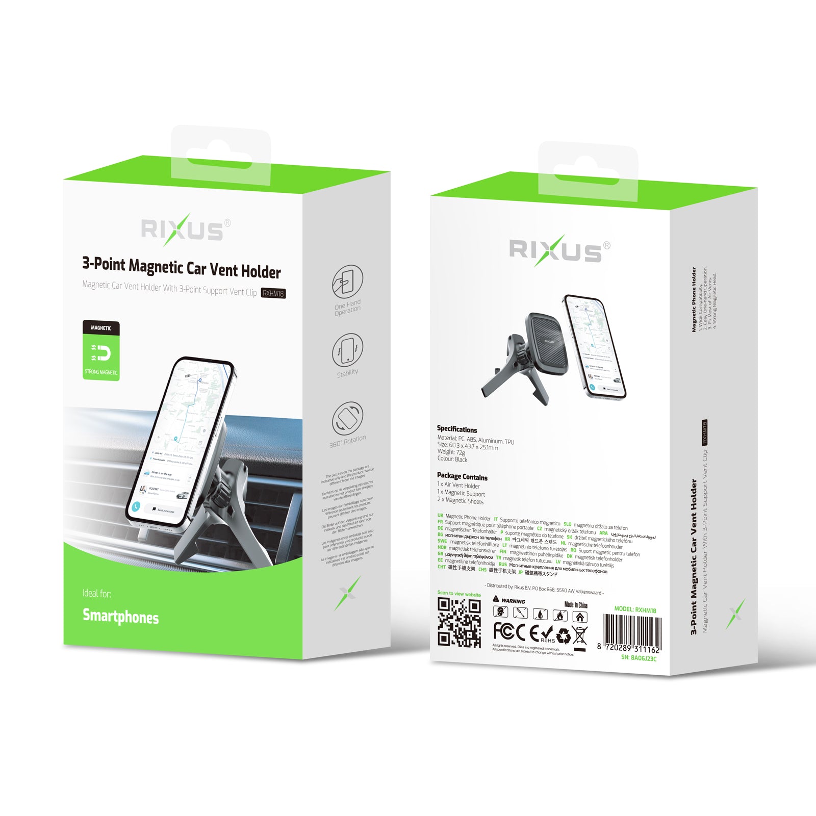 Rixus RXHM18 Magnetic Car Air Vent Phone Holder For Mercedes Black
