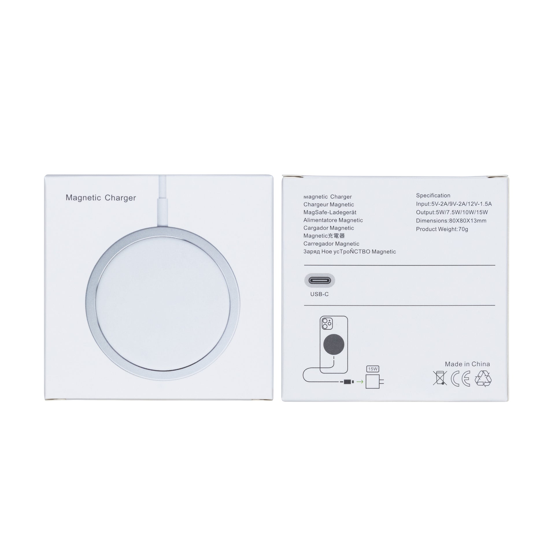 For Apple iPhone 12 To 15 Series Safe Magnetic Fast Wireless Charger 15W White Retail Box