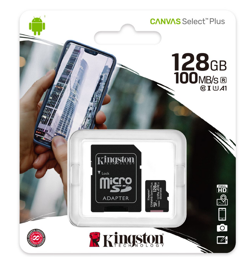 Kingston 128GB Canvas Select Plus MicroSD Memory Card 100R A1 C10 Card With Adapter