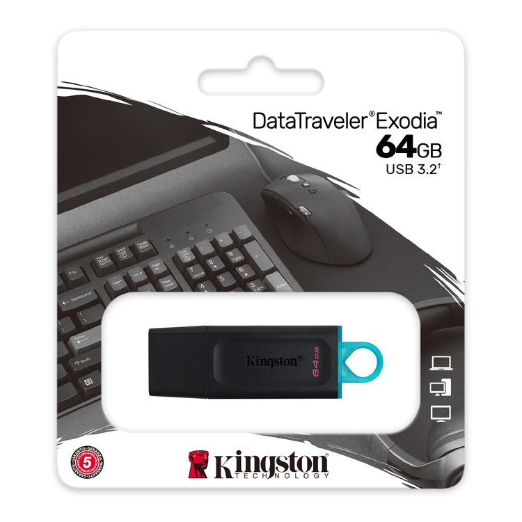 Kingston 64GB DataTraveler Exodia USB3.2 Gen 1 Flash Drive Black And Blue
