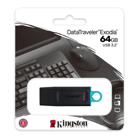 Kingston 64GB DataTraveler Exodia USB3.2 Gen 1 Flash Drive Black And Blue
