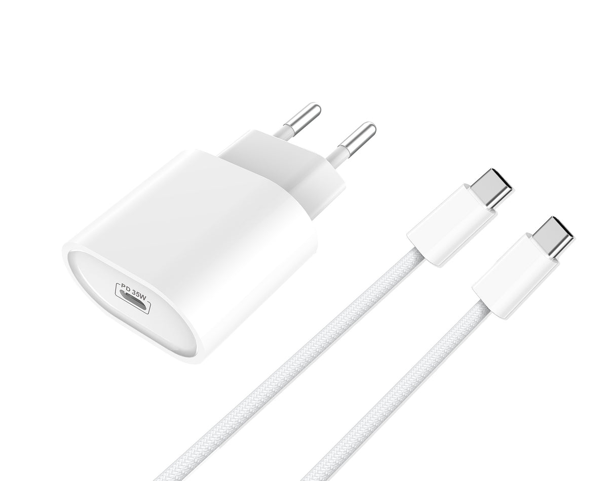 GaN Power Adapter CH3126 USB-C To USB-C Cable 100cm 35W White Retail Box