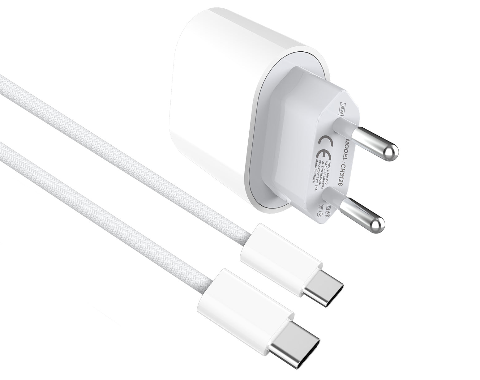 GaN Power Adapter CH3126 USB-C To USB-C Cable 100cm 35W White Retail Box