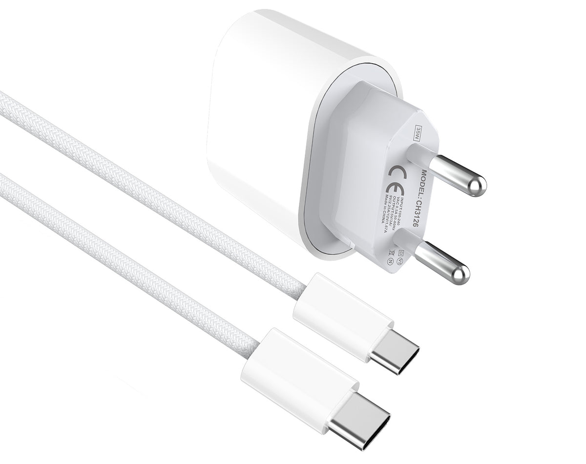 GaN Power Adapter CH3126 USB-C To USB-C Cable 100cm 35W White Retail Box