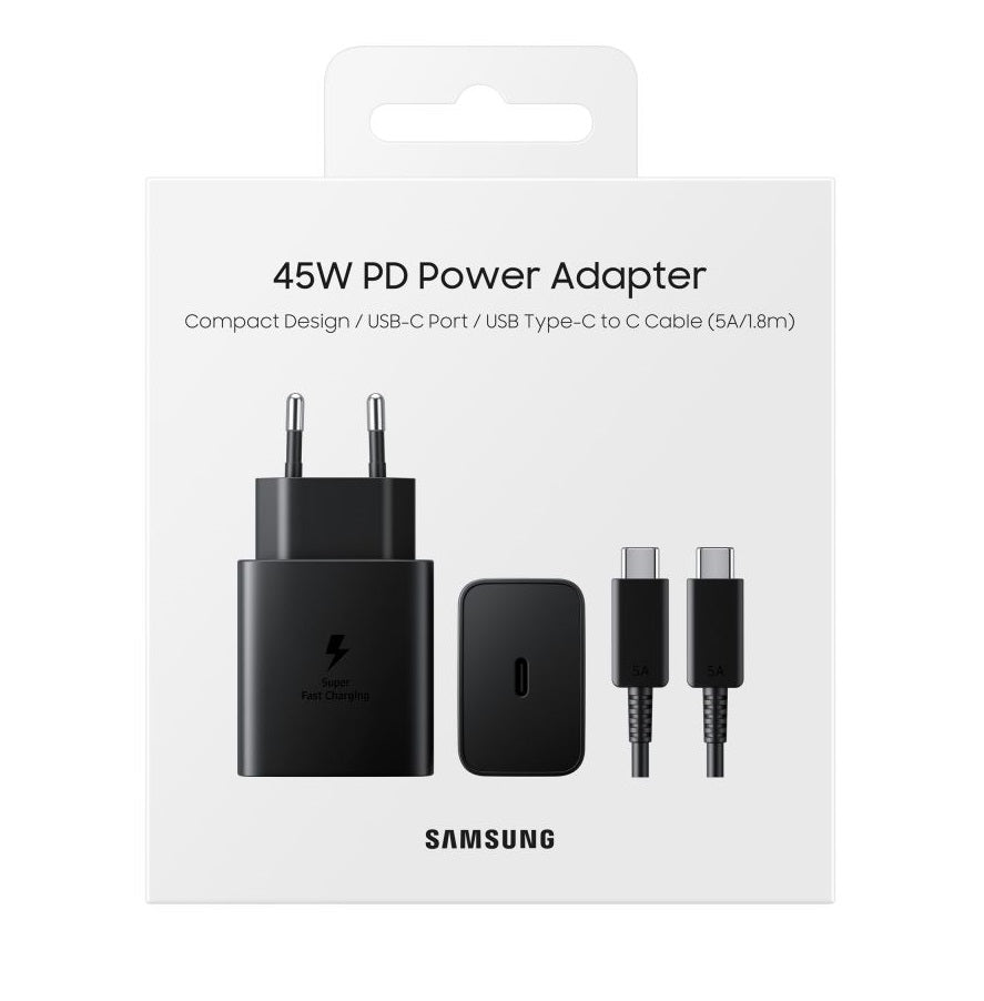 Samsung Super Fast Charger EP-T4510XBEGEU With USB-C To USB-C Cable 180cm 45W Black Original Retail Box