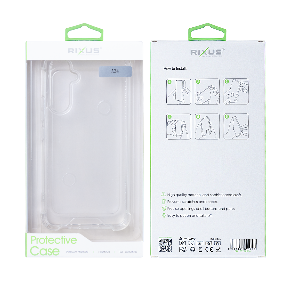 Rixus Anti-Burst Case For Samsung Galaxy A34 Transparent