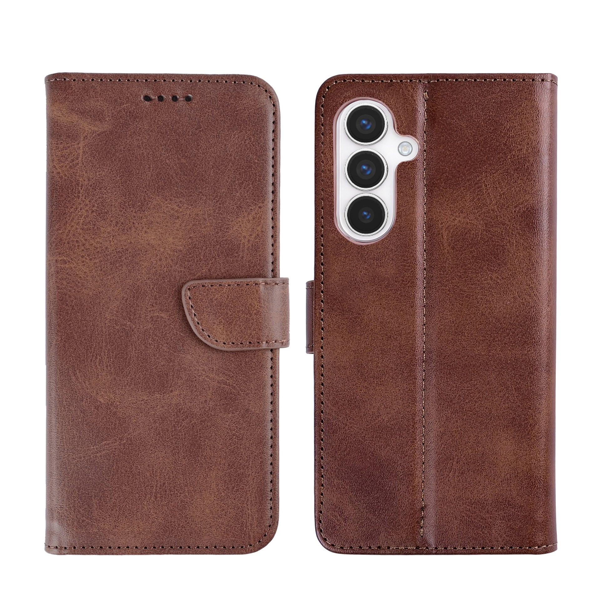 Rixus Bookcase For Samsung Galaxy S24, S25 Brown