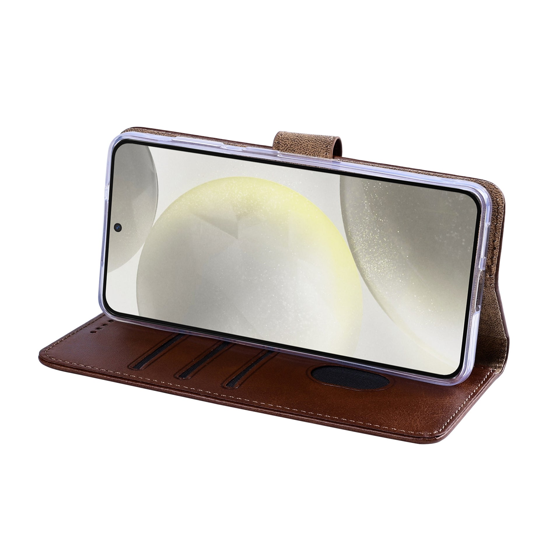 Rixus Bookcase For Samsung Galaxy S24, S25 Brown