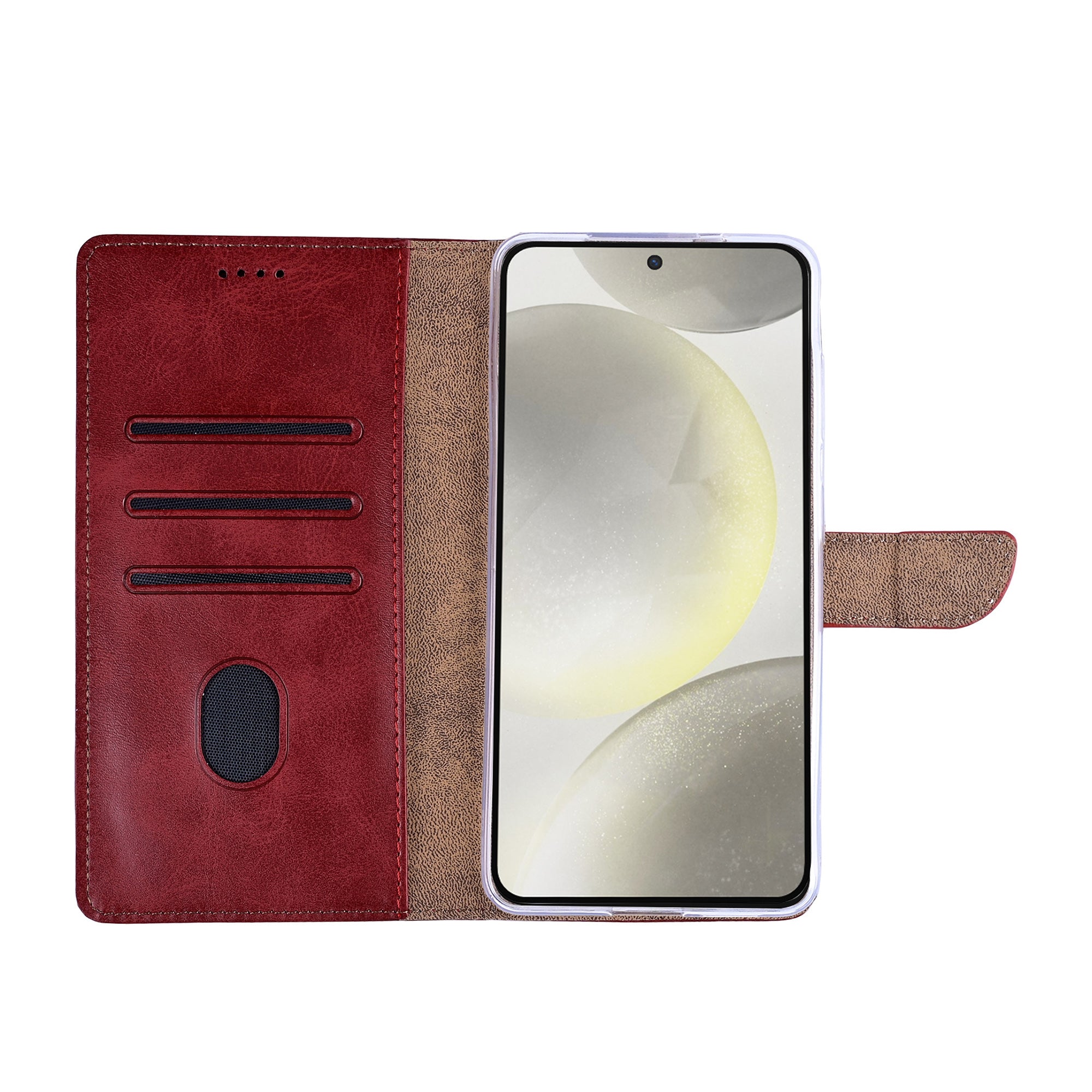 Rixus Bookcase For Samsung Galaxy S24, S25 Dark Red