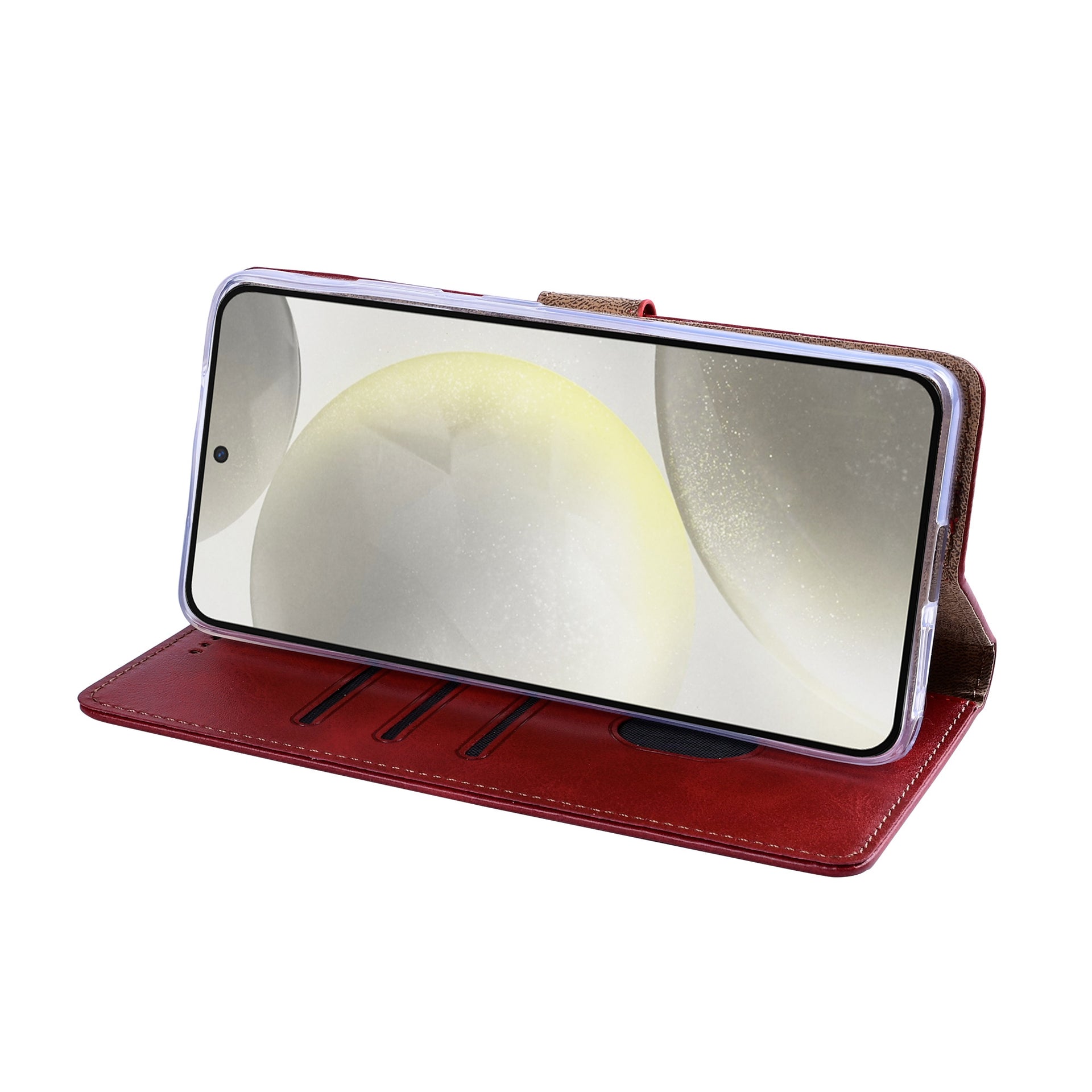 Rixus Bookcase For Samsung Galaxy S24, S25 Dark Red