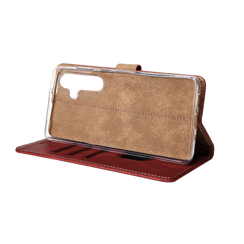 Rixus Bookcase For Samsung Galaxy S24 5G S921B Dark Red