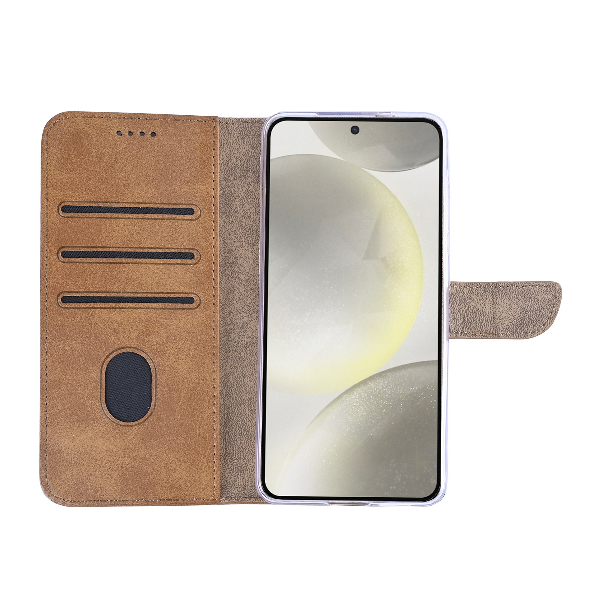 Rixus Bookcase For Samsung Galaxy S24, S25 Light Brown