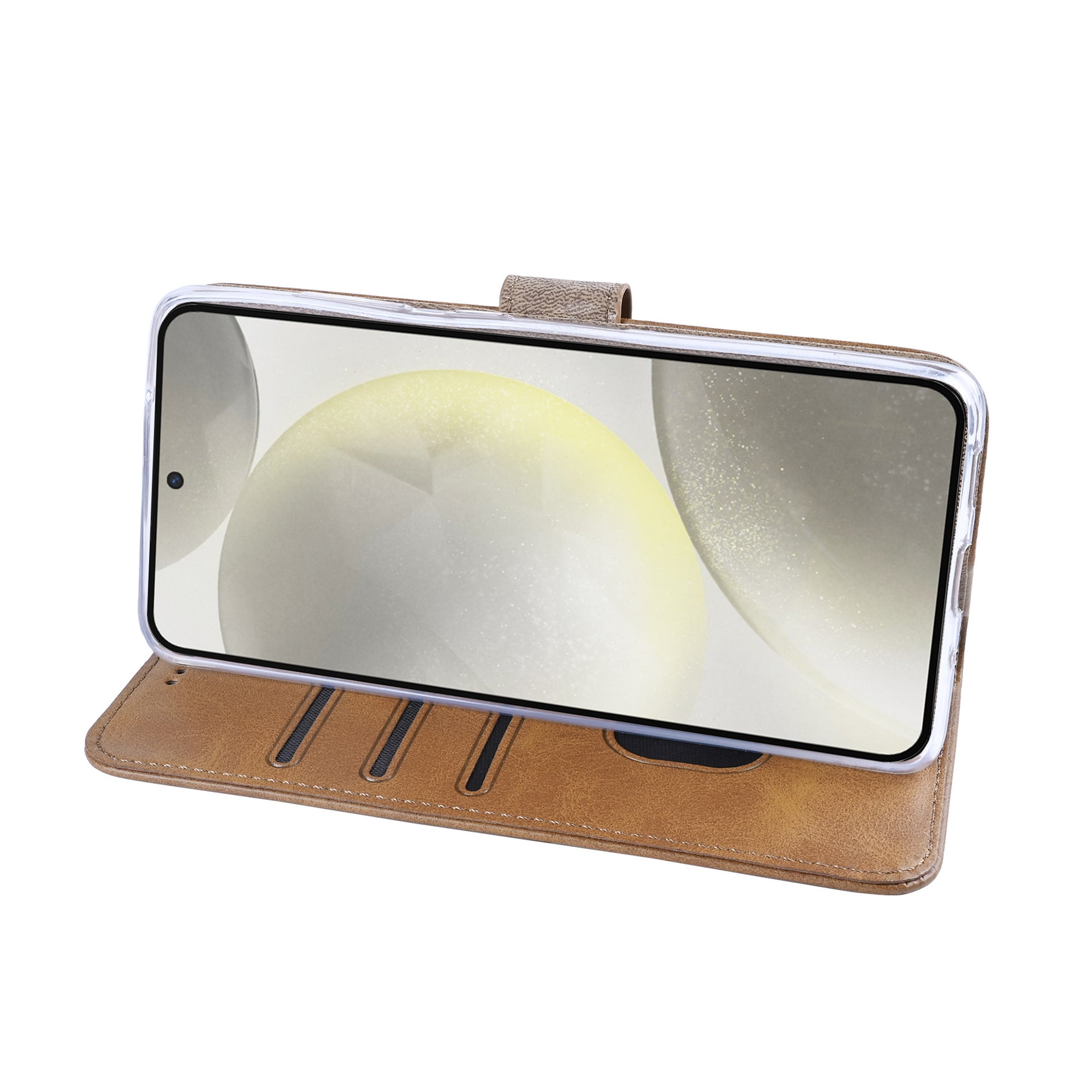 Rixus Bookcase For Samsung Galaxy S24, S25 Light Brown
