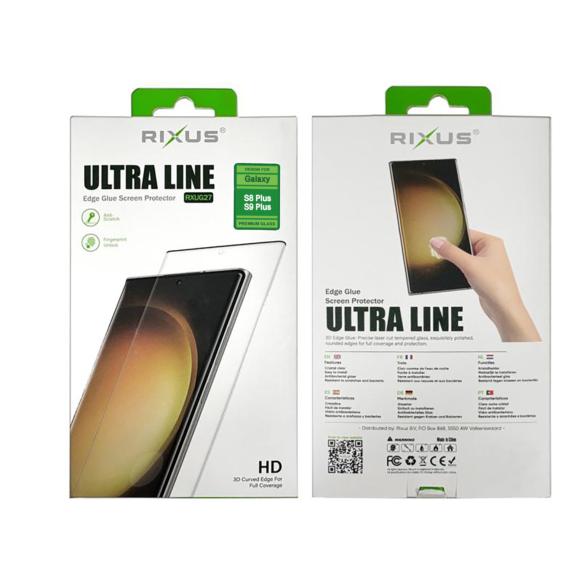 Rixus Clear HD Ultra Line Tempered Glass For Samsung Galaxy S8 Plus, S9 Plus