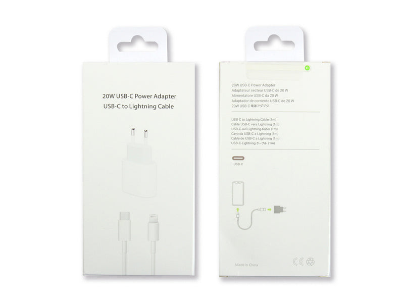 For Apple Charger USB-C 20W with Cable Lightning 1m Retail Box