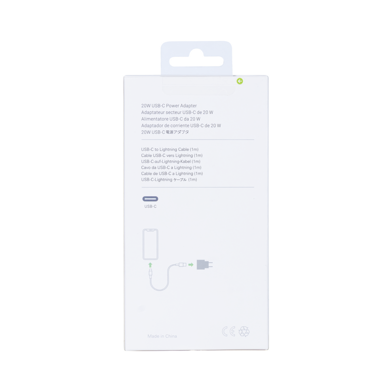 For Apple Charger USB-C 20W with Cable Lightning 1m Retail Box