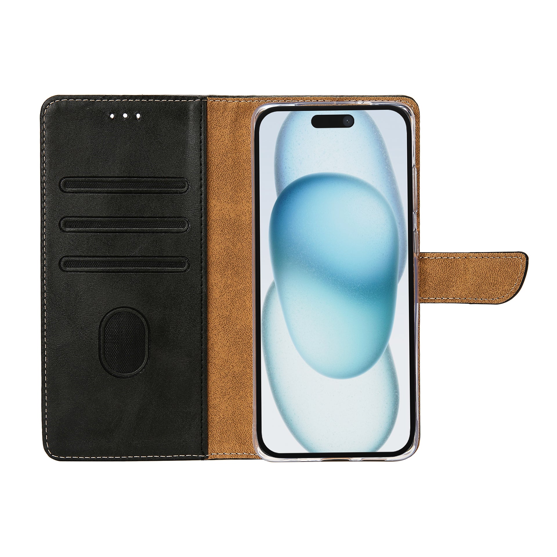 Rixus Bookcase For Apple iPhone 15 Plus Black