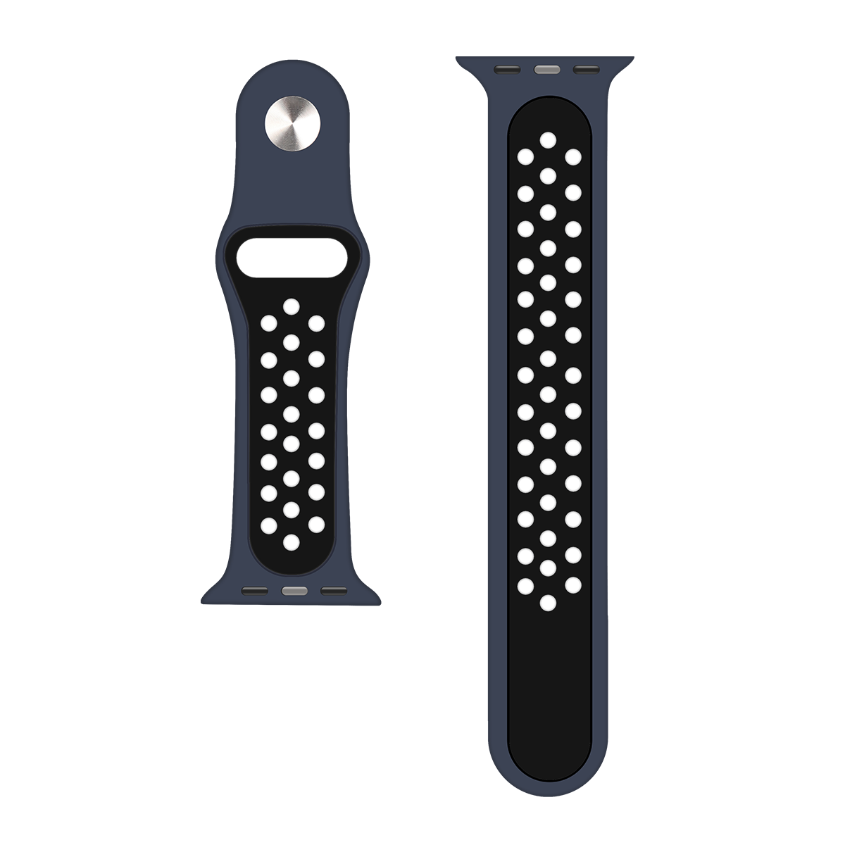 Silicone Double Color Sport Band For Apple Watch 42mm, 44mm, 45mm, 49mm Blue, Black Retail Box