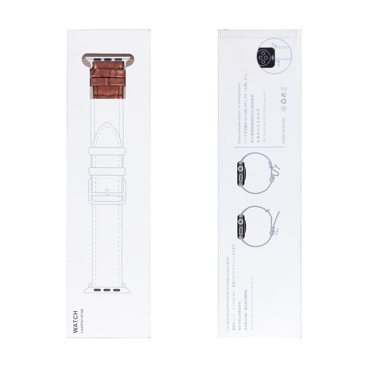 Silicone And Leather Band Alligator Grain For Apple Watch 38mm, 40mm, 41mm Dark Brown Retail Box