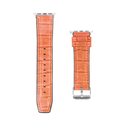 Silicone And Leather Band Alligator Grain For Apple Watch 38mm, 40mm, 41mm Light Brown Retail Box