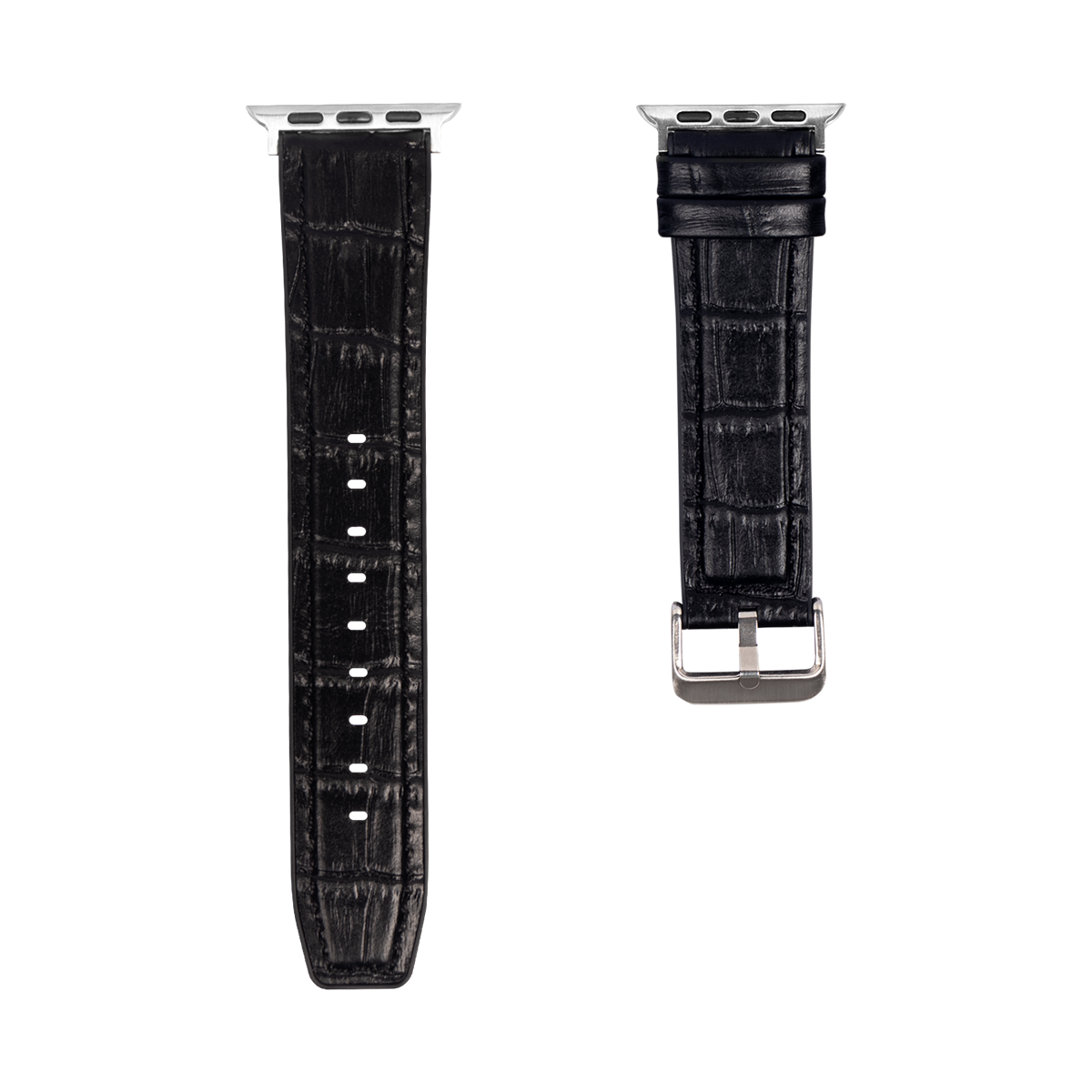 Silicone And Leather Band Alligator Grain For Apple Watch 38mm, 40mm, 41mm Black Retail Box