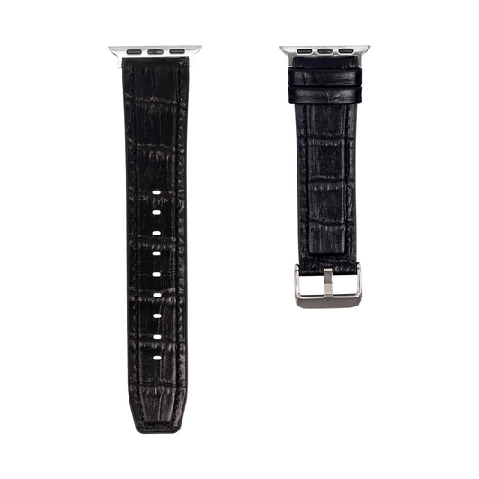 Silicone And Leather Band Alligator Grain For Apple Watch 38mm, 40mm, 41mm Black Retail Box