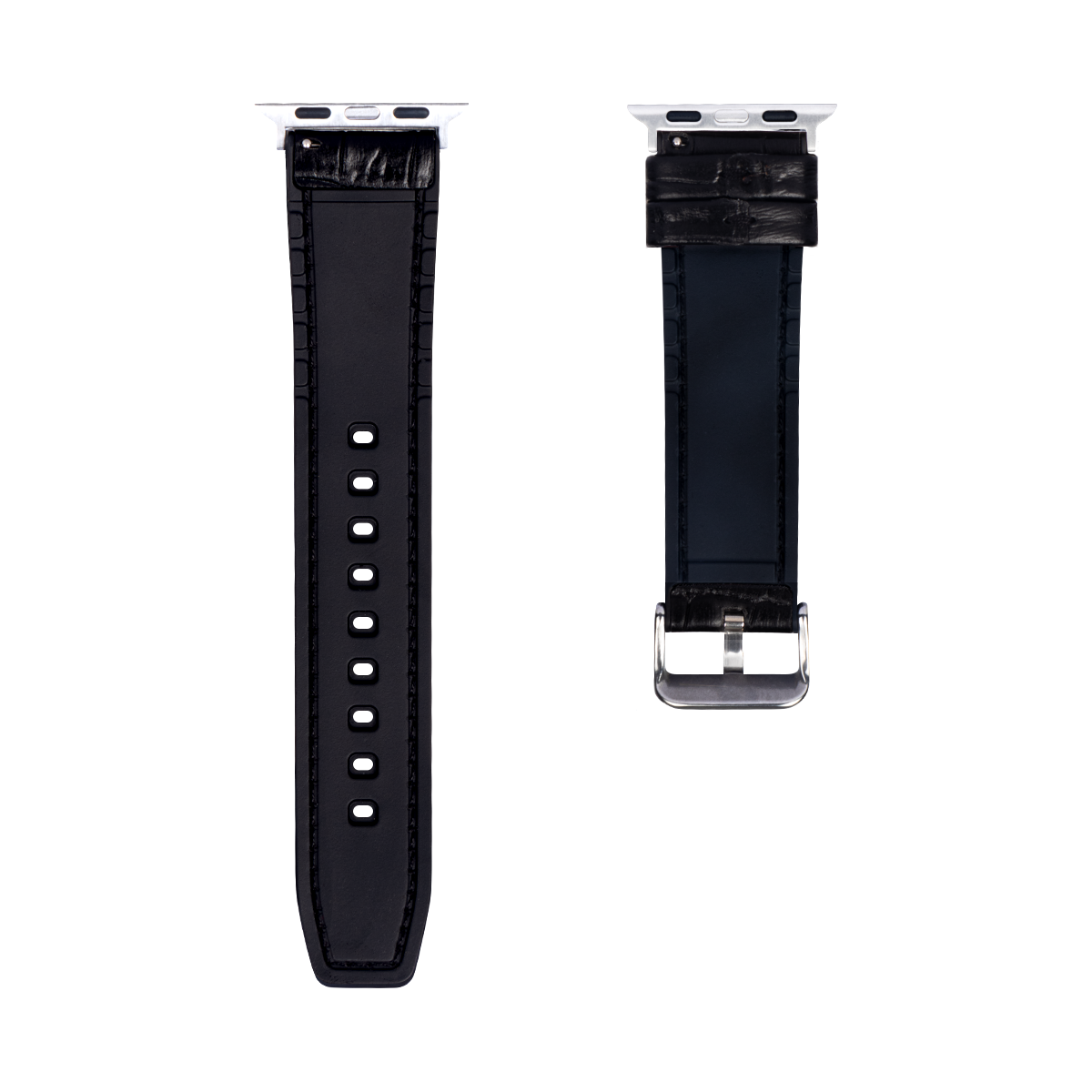 Silicone And Leather Band Alligator Grain For Apple Watch 38mm, 40mm, 41mm Black Retail Box