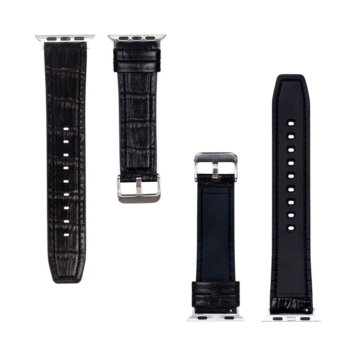 Silicone And Leather Band Alligator Grain For Apple Watch 38mm, 40mm, 41mm Black Retail Box