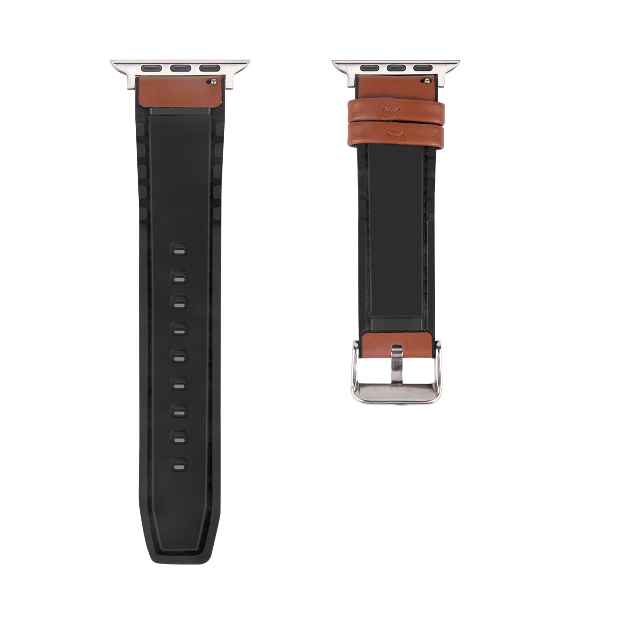 Silicone And Leather Band Glossy For Apple Watch 38mm, 40mm, 41mm Light Brown Retail Box